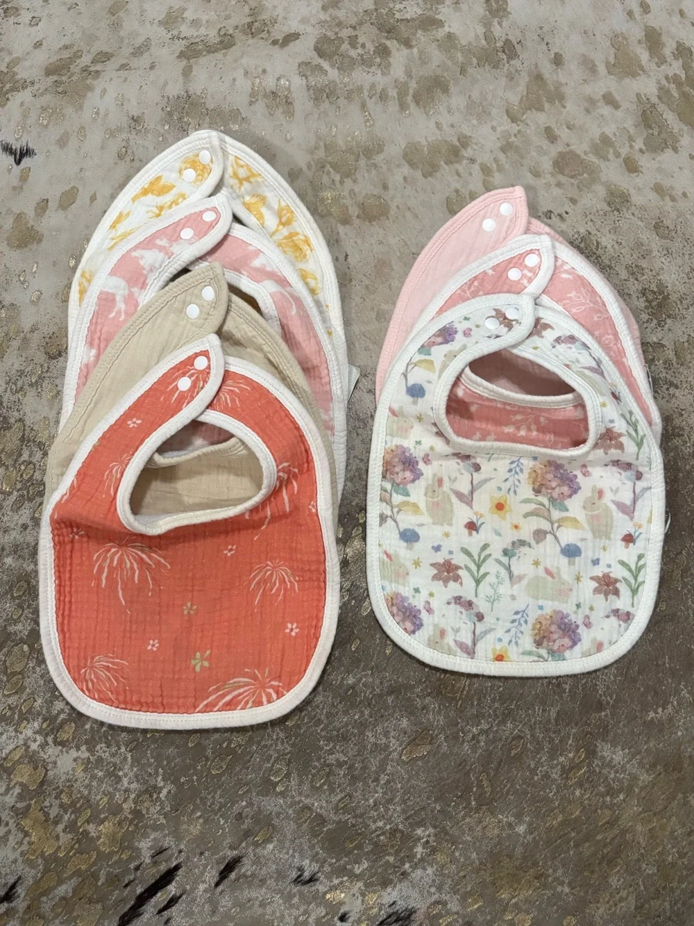 Soft Cotton Baby Bib Set - Pink, Coral, Beige, Cream Floral